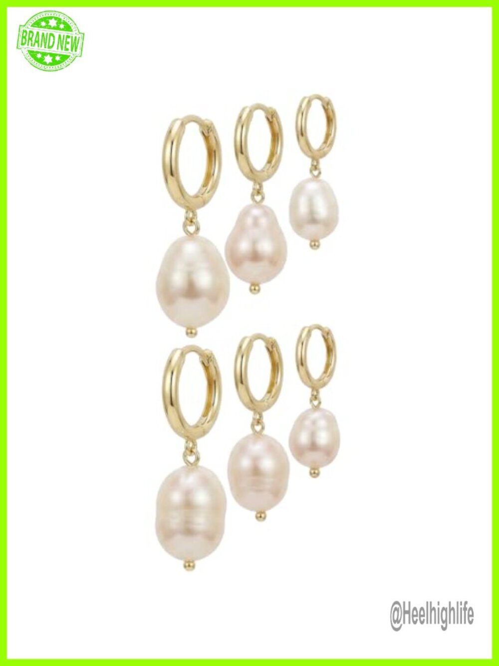 3 Pairs Huggie Hoop Earrings 14K Gold Plated Drop Dangle Pearl Jewelry Set